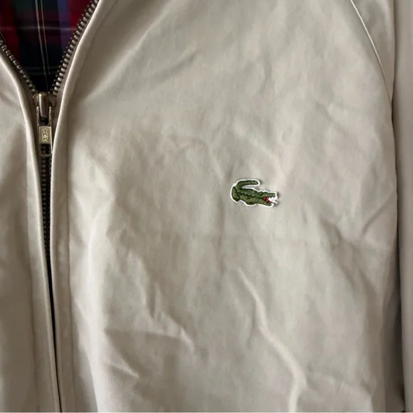 *VINTAGE* IZOD LACOSTE Plaid Lined Full Zip khaki Jacket - Size Large - Picture 2 of 10